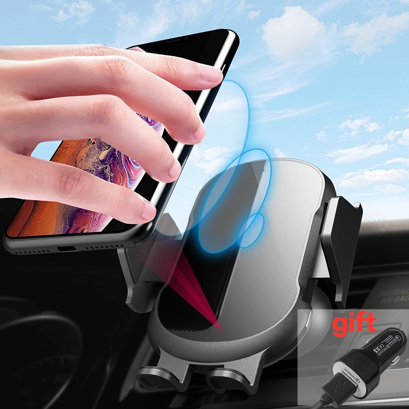 10W Qi Car Wireless Charger For iPhone XS Max X XR 8 Samsung Galaxy Fully auto Fast Wireless Charging Car Phone Holder Mount